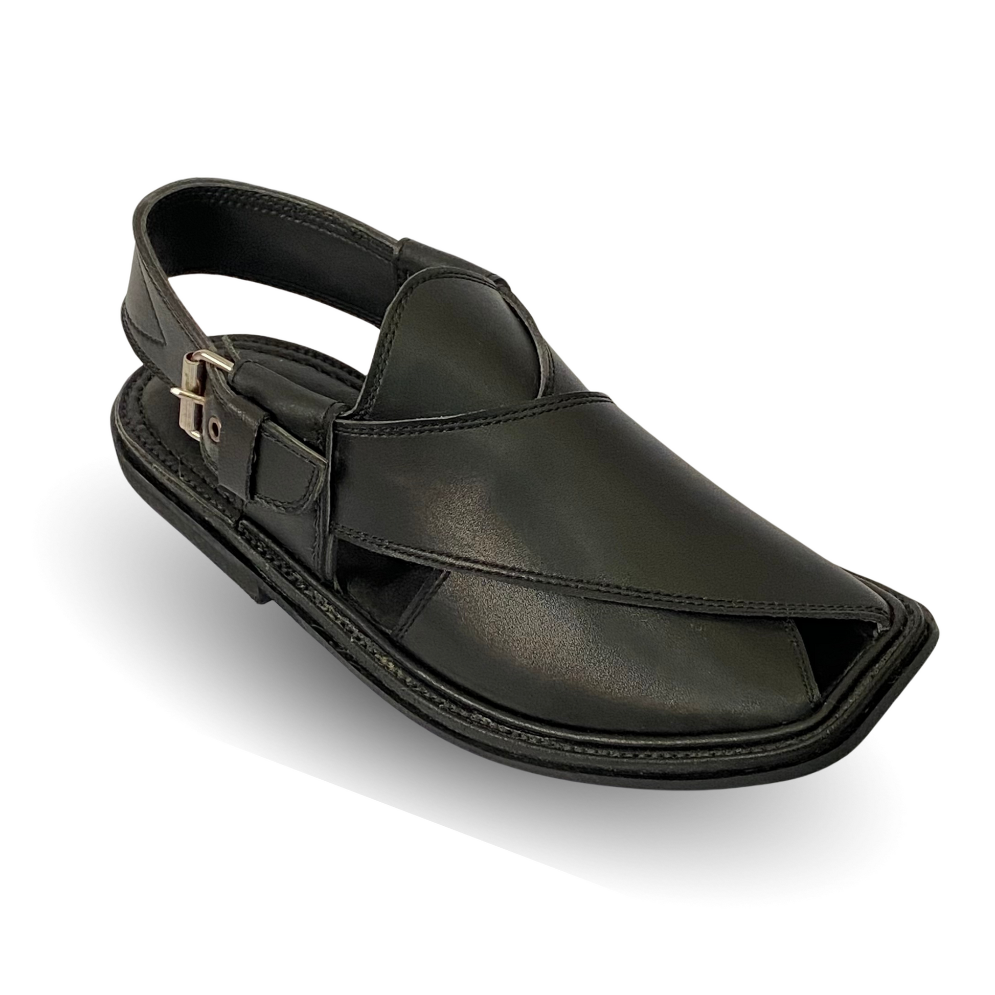 Matte Black Peshawari Chappal - Main Image